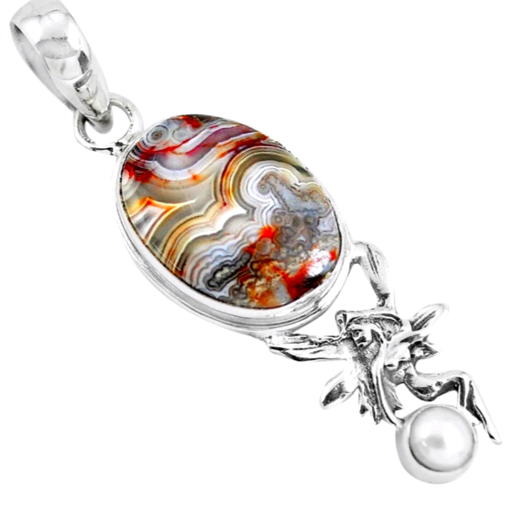 . 925 Laguna Lace Agate Fairy Pendant W/Free Chain